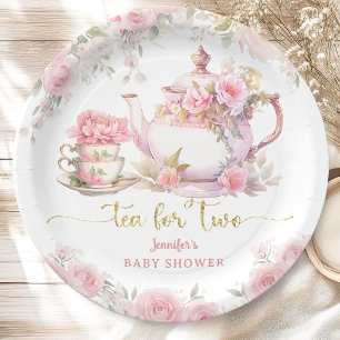 Assiettes En Carton Thé pour deux Baby Shower Tea Party Floral rose