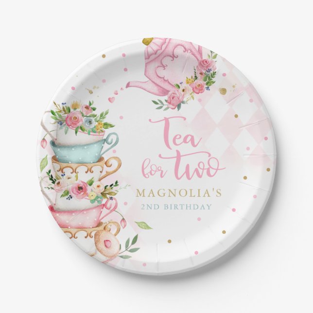 Assiettes En Carton Thé Pour Deux Décorations Tea Party 2 Ans  (Devant)