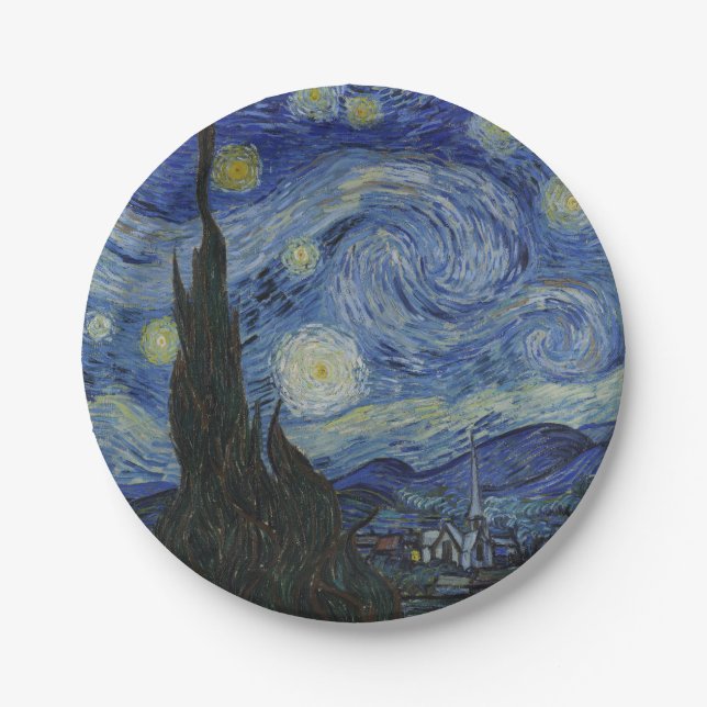 Assiettes En Carton The Starry Night, oil painting, Vincent Van Gogh (Devant)