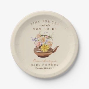 Assiettes En Carton Thé vintage   Baby shower floral aquarelle