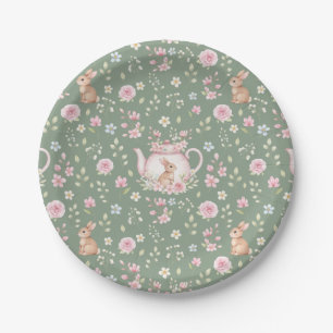 Assiettes En Carton Théière de lapin fantaisiste motif floral printani
