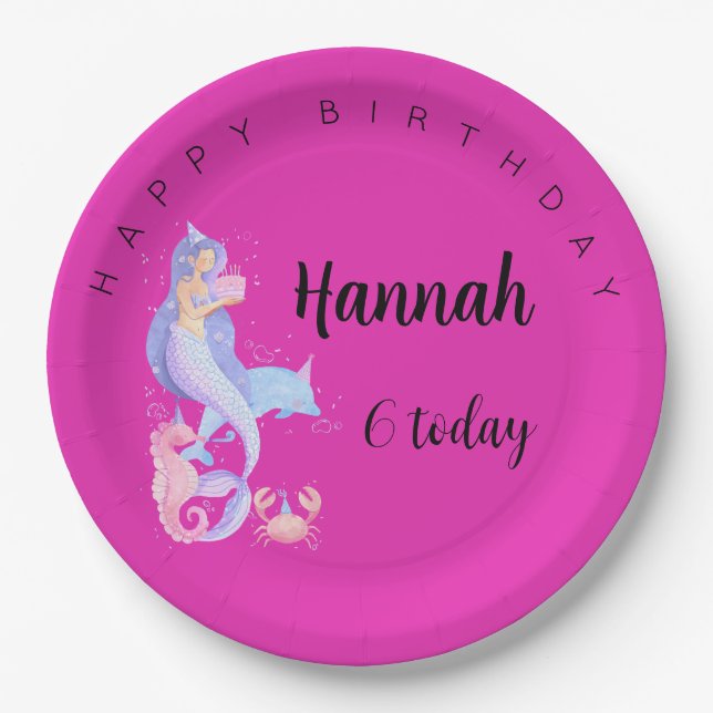 Assiettes En Carton Thème Anniversaire Fille Sirène (Devant)
