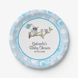 Assiettes En Carton Thème Baby shower Blue Baby Owl