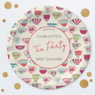 Assiettes En Carton Thème Baby Shower Tasse à Thé Vintage