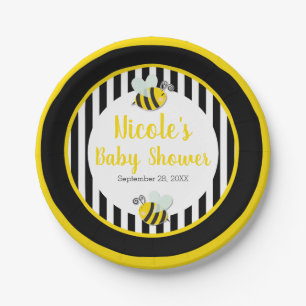 Assiettes En Carton Thème Bumble Noir Blanc Jaune Bébé Shower