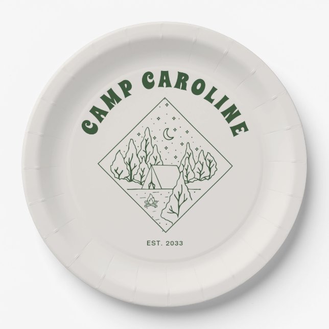 Assiettes En Carton Thème Camping Enterrement de Vie de Jeune Fille (Devant)