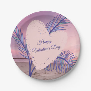 Assiettes En Carton Thème côtier Pastel Valentine Pink Sunset Beach