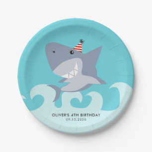 Assiettes En Carton Thème d'anniversaire du requin mignon