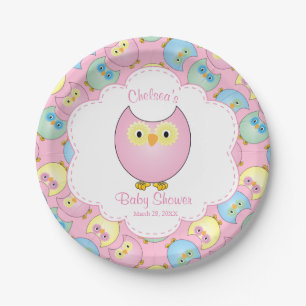 Assiettes En Carton Thème de baby shower de hibou de rose en pastel