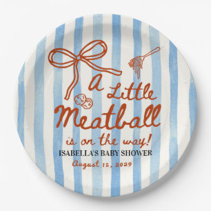 Assiettes En Carton Thème de Baby Shower Italien Rayures Bleues