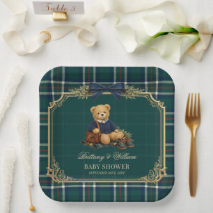 Assiettes En Carton Thème de Baby Shower Luxueux Ourson Prépa Carreaux