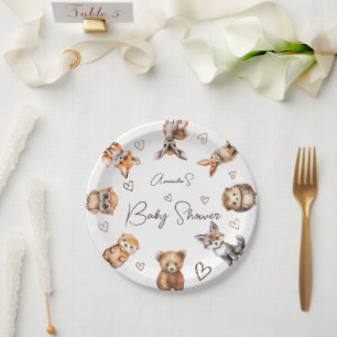 Assiettes En Carton Thème de Baby Shower sur les Animaux de la Forêt