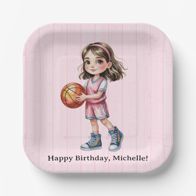 Assiettes En Carton Thème de basket-ball Fête d'anniversaire pour la f (Recto)