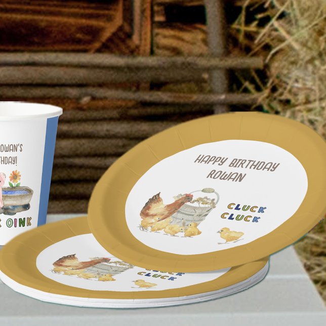 Assiettes En Carton Thème de ferme Cluck Cluck Chicken Anniversaire de (Farm themed birthday party plates with personalized wording)