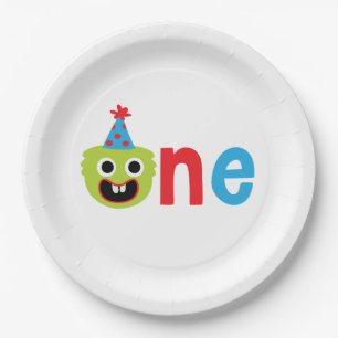 Assiettes En Carton Thème de fête du Monstre de Garçon 1er Anniversair