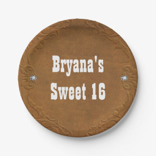 Assiettes En Carton Thème de fête Western Rustique Brun Cuir et Diaman