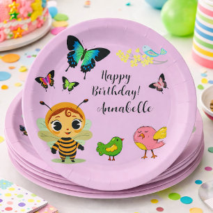 Assiettes En Carton Thème de jardin pour fête d'anniversaire d'enfants