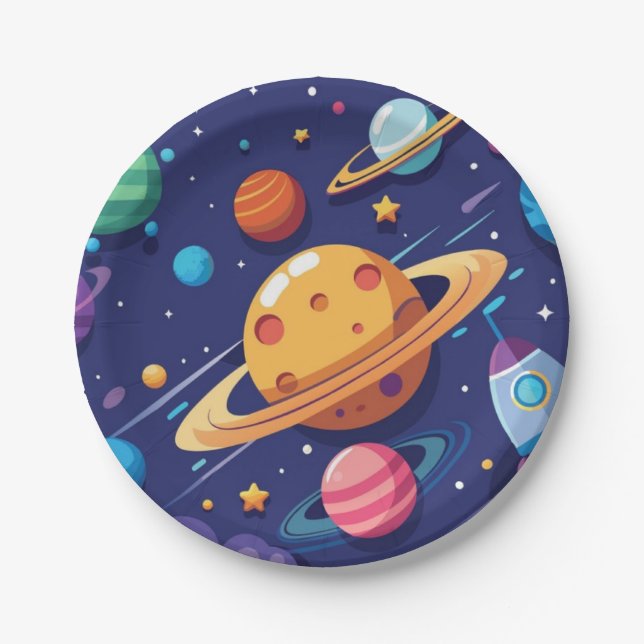 Assiettes En Carton Thème de l'espace et des planètes (Devant)