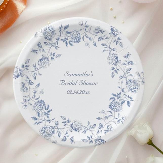 Assiettes En Carton Thème de mariage avec chinoiserie bleue florale  (Créateur téléchargé)