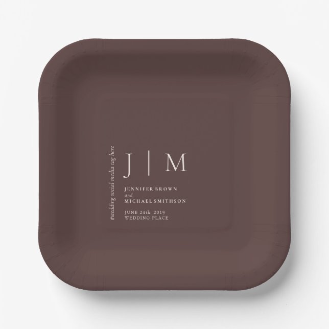 Assiettes En Carton Thème de mariage formel marron chocolat (Recto)