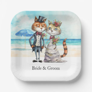 Assiettes En Carton Thème de mariage sur la plage pour chats