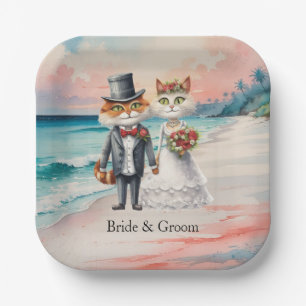 Assiettes En Carton Thème de mariage sur la plage pour chats