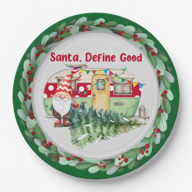 Assiettes En Carton Thème de Noël du camping (Devant)