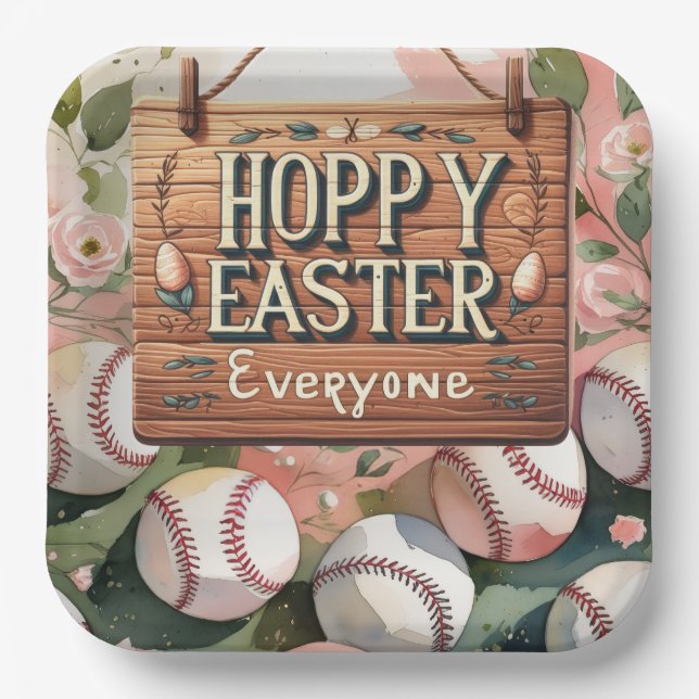 Assiettes En Carton Thème de Pâques baseball  (Recto)