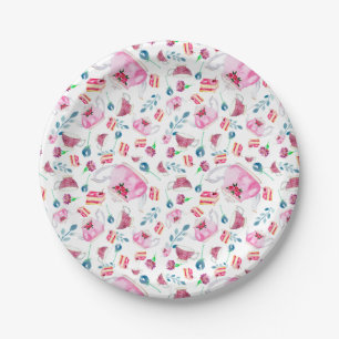 Assiettes En Carton Thème de thé à l'afternoon mignon aquarelle floral