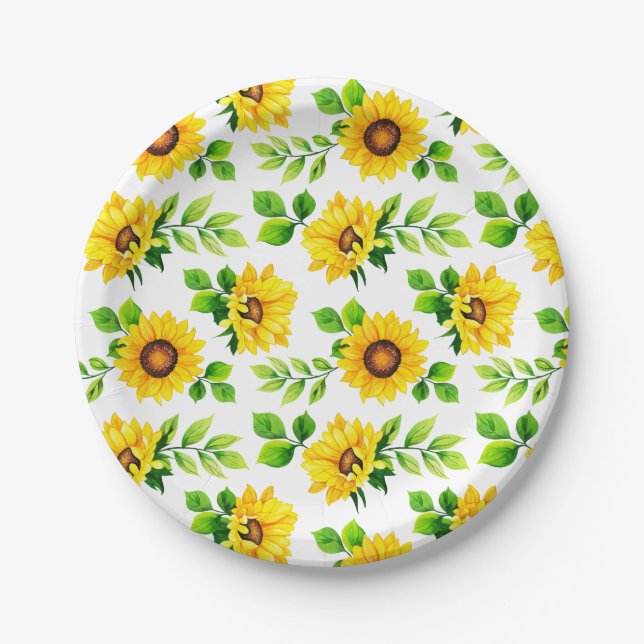 Assiettes En Carton Thème Fleur de Tournesol Fête d'Anniversaire à la  (Devant)