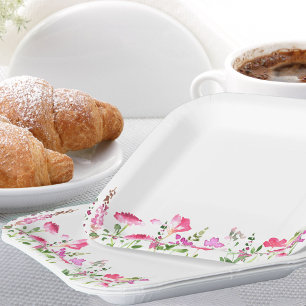 Assiettes En Carton Thème Fleur sauvage rose délicat Frontière florale