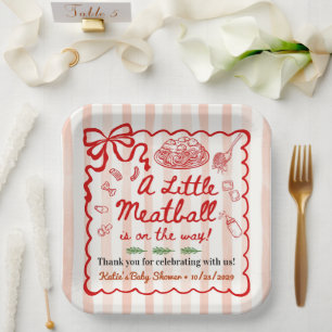 Assiettes En Carton Thème Italien Baby Shower Ruban Rouge