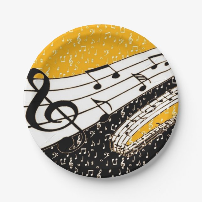 Assiettes En Carton thème musical or (Devant)