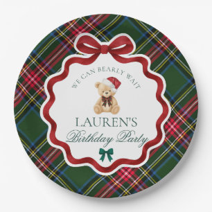 Assiettes En Carton Thème ours tartan vert pour fête d'anniversaire de