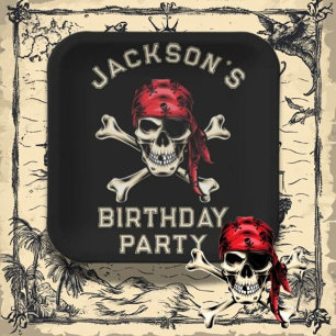 Assiettes En Carton Thème pirate Fête Adulte Salé Crâne Noir 2