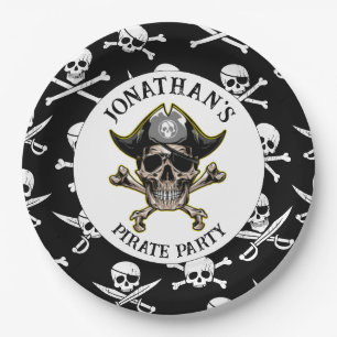 Assiettes En Carton Thème pirate Parti Skull Adulte.Croix Bones