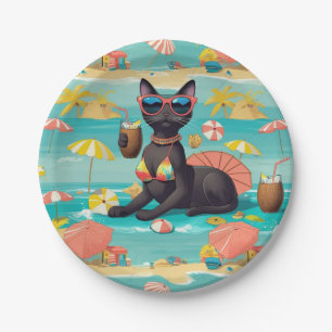 Assiettes En Carton Thème plage pour fête des amoureux de chats siamoi
