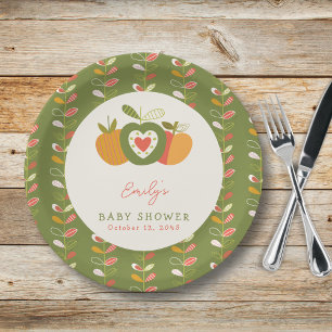 Assiettes En Carton Thème Pomme Baby shower Automne Genre Vert neutre