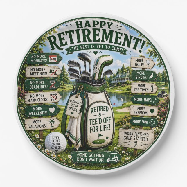 Assiettes En Carton Thème retraite de golf  (Devant)
