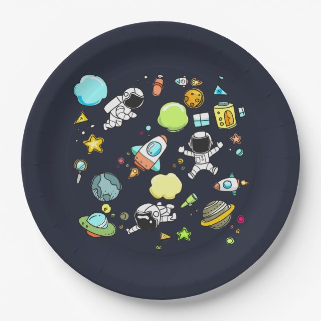 Assiettes En Carton Thème spatial cool - Astronauts & Rocket Ships (Devant)