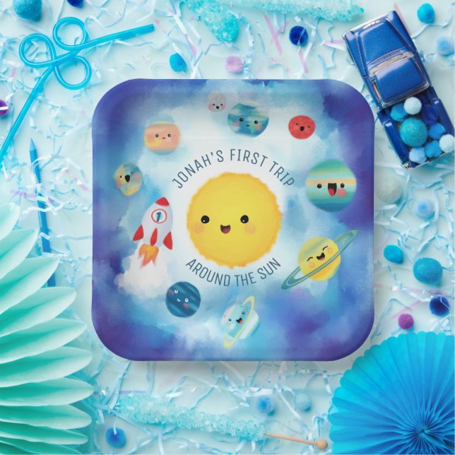 Assiettes En Carton Thème spatial Révolution spatiale 1er anniversaire (Fête)