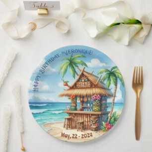 Assiettes En Carton Thème Tiki Style de vacances texte personnalisé