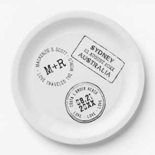 Assiettes En Carton Thème Voyage Passeport Timbre Mariage personnalisé