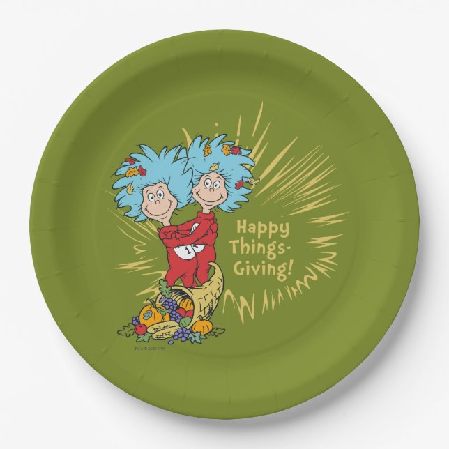 Assiettes En Carton Thing One Thing Two Joyeux Things-Giving! (Devant)