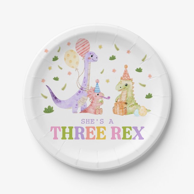 Assiettes En Carton Three Rex Dinosaur Birthday (Devant)
