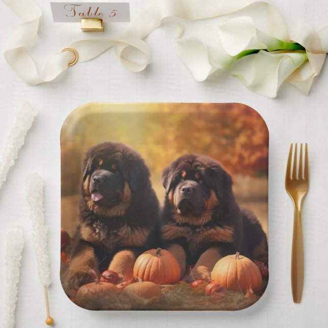 Assiettes En Carton Tibétain Mastiff Chiot Automne Citrouille délice (Mariage)