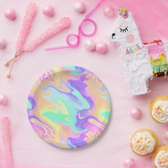 Assiettes En Carton Tie Dye Swirl Marbre Retro Super (Fête)