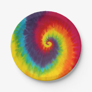 Assiettes En Carton Tiedye tournoiement arc-en-ciel Groovy Couleurs Co