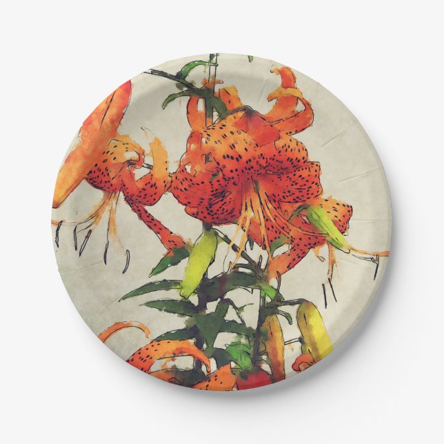 Assiettes En Carton Tigre d'Aquarelle orange Lily 1 (Devant)