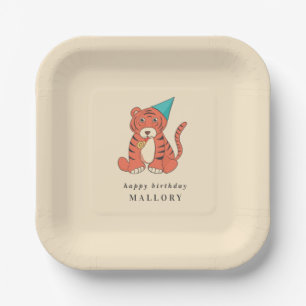 Assiettes En Carton Tigre de dessin animé avec un chapeau de fête Anni